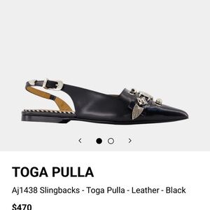 TOGA Pulla Black Leather Pointed Slingback Mules with Silver Embellishments